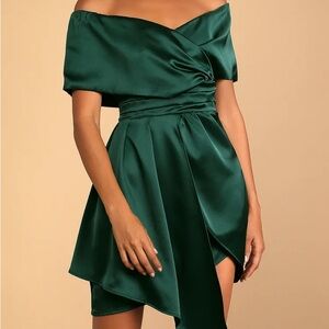 Lulus Always Celebrating Green Satin Dress